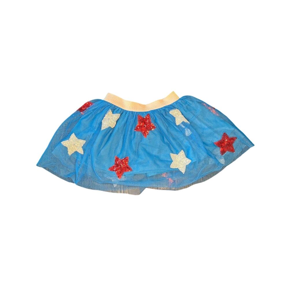 Sweet Wink Patriotic Cutie Blue Tutu Skirt Red White Stars Sequin Size 1-2Y
